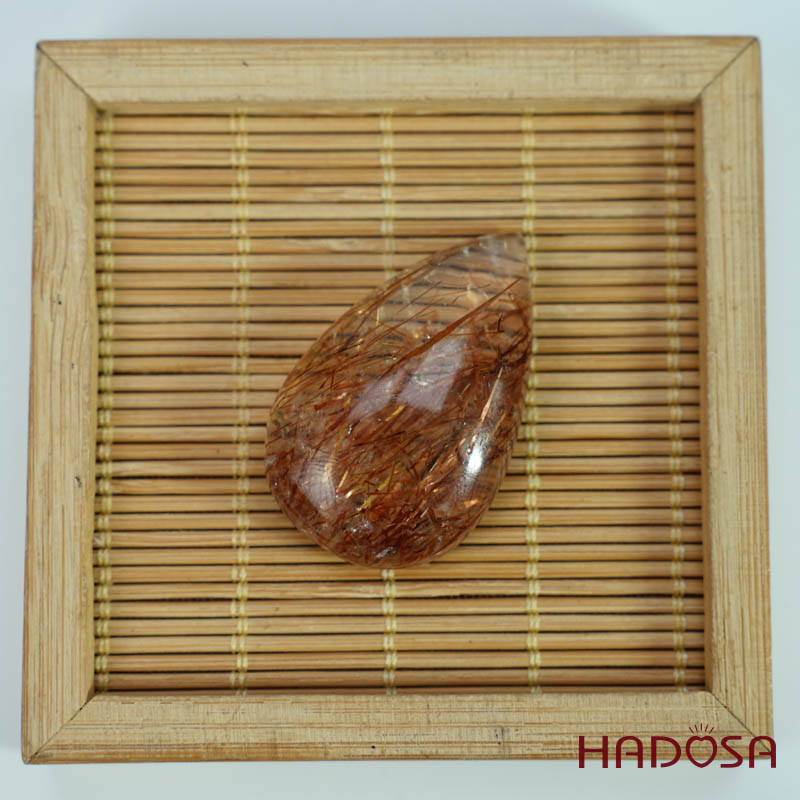 Mặt thạch anh tóc nâu đỏ giọt nước 25x39mm