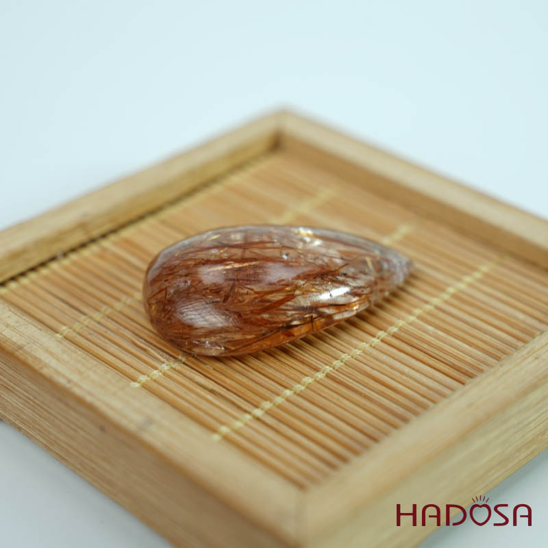 Mặt thạch anh tóc nâu đỏ giọt nước 25x39mm