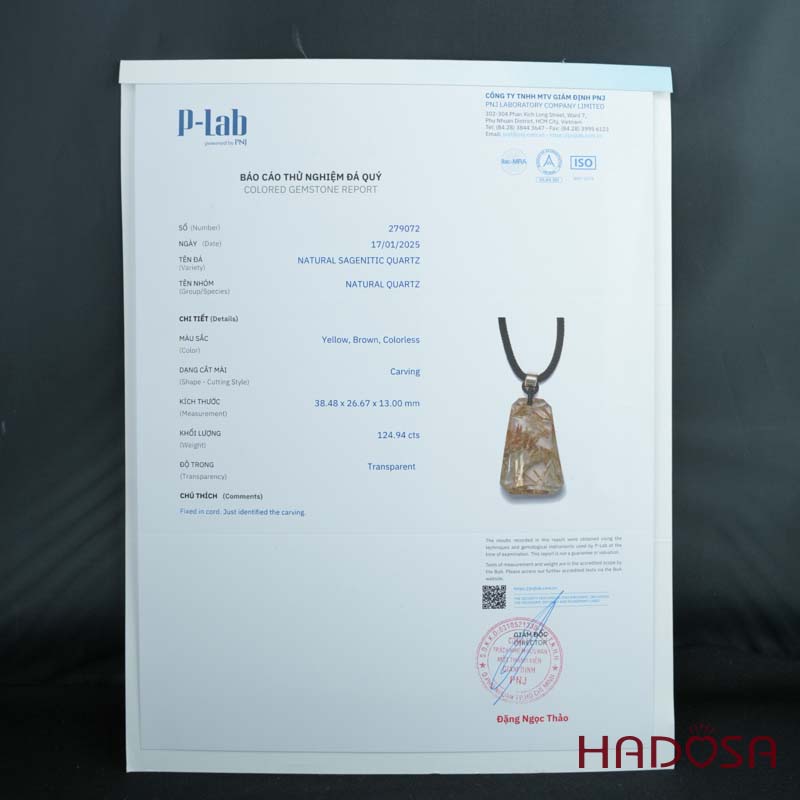 Mặt Thạch Anh Tóc Vàng VIP Bã Mía Hoa Thị 39x27x13mm