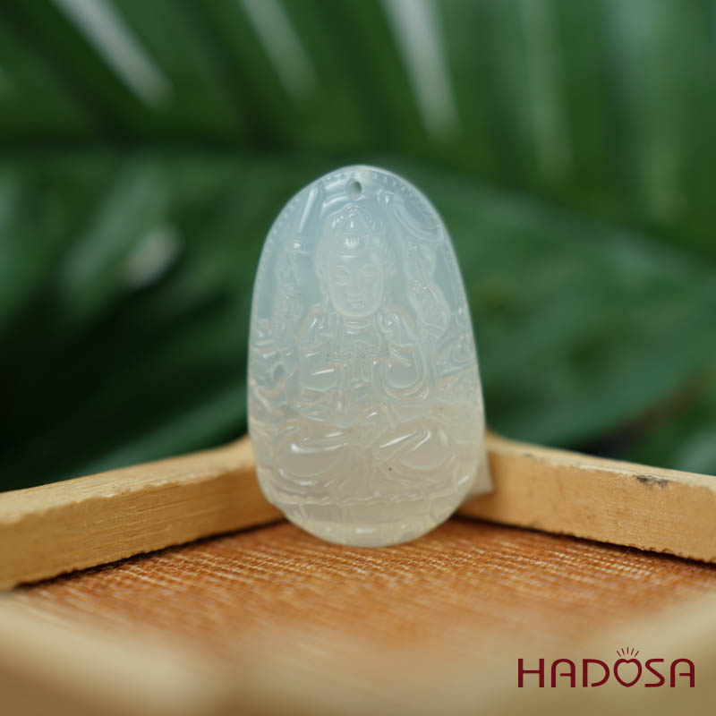 Mặt Thiên Thủ (Tý) đá mã não trắng 37mm