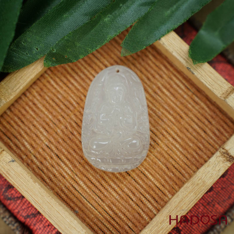 Mặt Thiên Thủ (Tý) đá mã não trắng 37mm