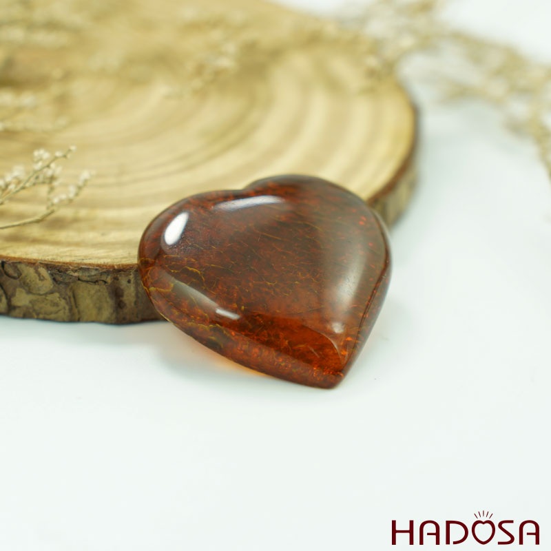 Mặt tim Hổ Phách nâu cam 37x37mm