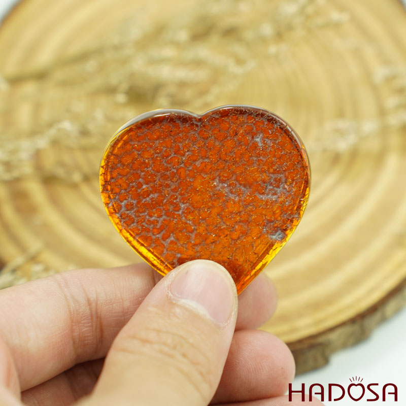 Mặt tim Hổ Phách nâu cam 37x37mm
