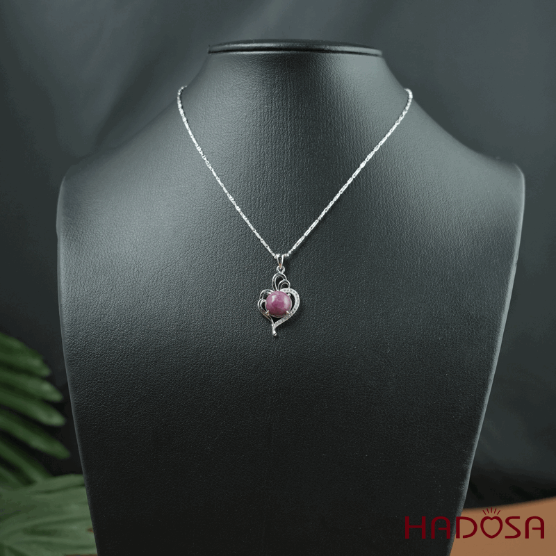 Mặt dây chuyền Ruby Nam Phi tròn 10mm bạc 925