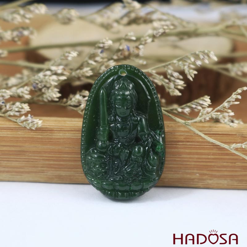 Mặt Ngọc Bích Vân Thù Bồ Tát (Mão) 30x18mm