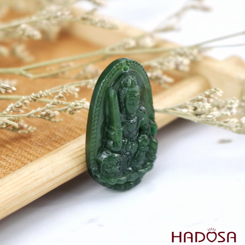Mặt Ngọc Bích Vân Thù Bồ Tát (Mão) 30x18mm HADOSA