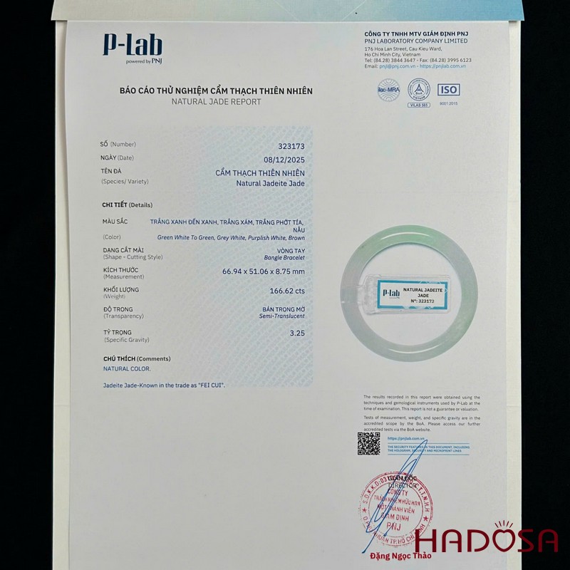 Vòng kiềng Cẩm thạch bản đũa băng chủng phớt lục sắc ni 50 | HADOSA