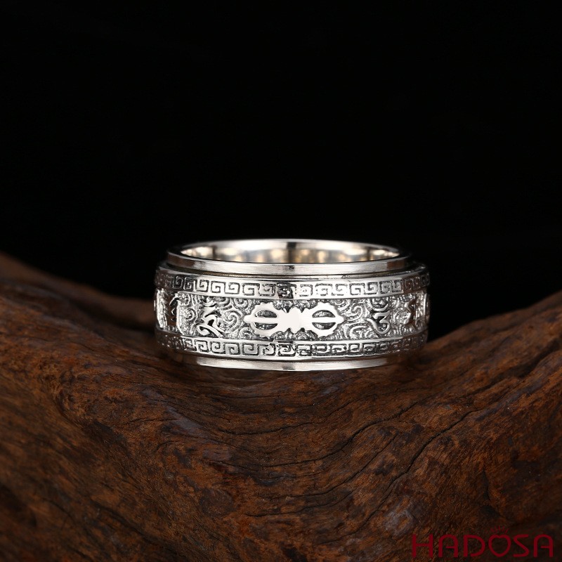 Nhẫn Bạc Thái Kim Cang Chú Xoay 360 May Mắn Trí Tuệ