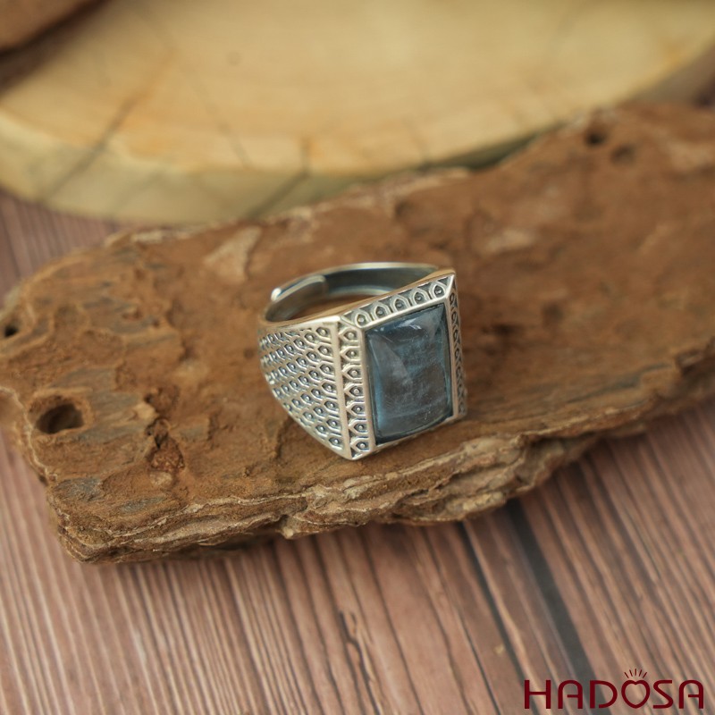 Nhẫn bạc nam 925 mặt đá Aquamarine 10x15mm