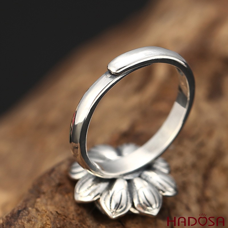 Nhẫn Bạc Thái S925 Hoa Sen Xoay Thanh Tịnh May Mắn