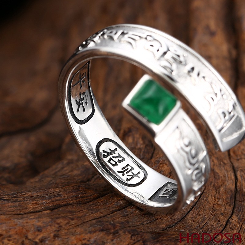 Nhẫn Bạc Thái Đá Xanh Khai Tài Lộc