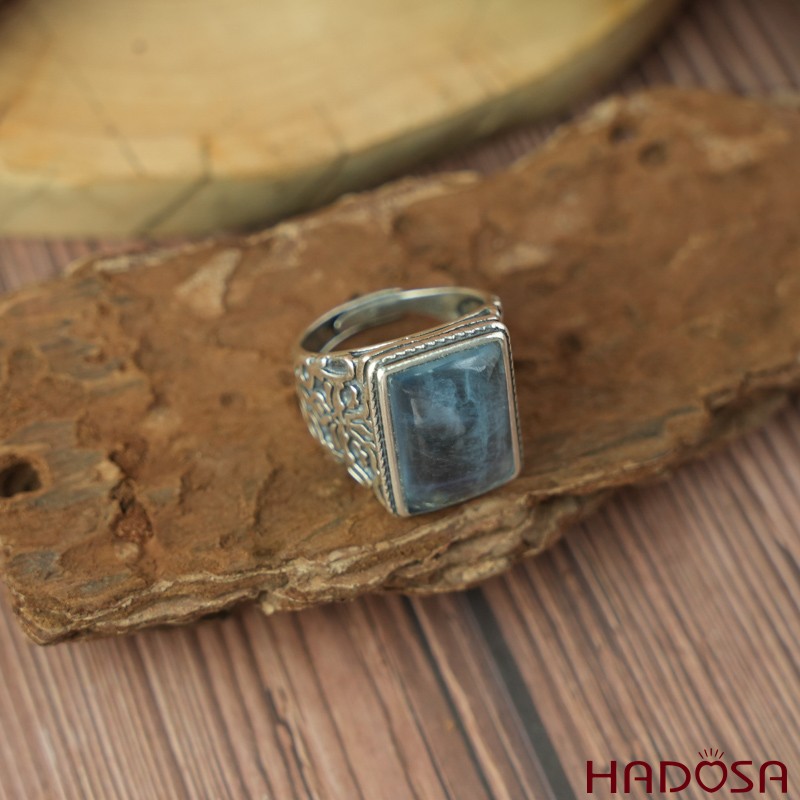 Nhẫn bạc nam 925 mặt đá Aquamarine 12x17mm