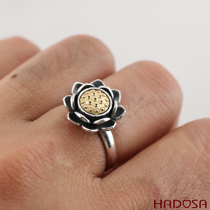 Nhẫn Bạc Thái S925 Hoa Sen Xoay Thanh Tịnh May Mắn