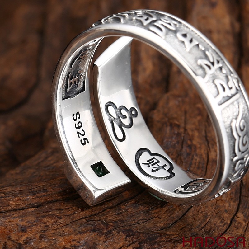 Nhẫn Bạc Thái Đá Xanh Khai Tài Lộc