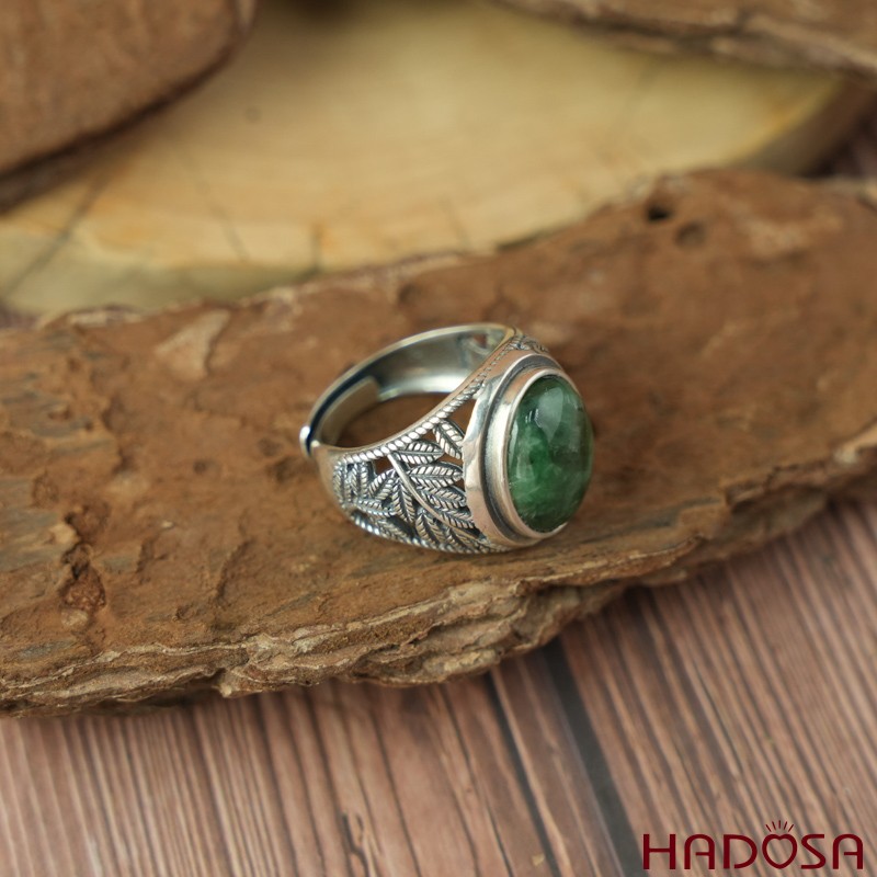 Nhẫn bạc 925 mặt Cẩm thạch xanh đậu oval
