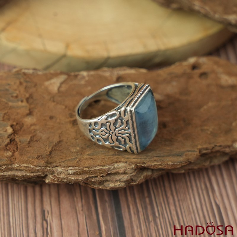 Nhẫn bạc nam 925 mặt đá Aquamarine 12x17mm