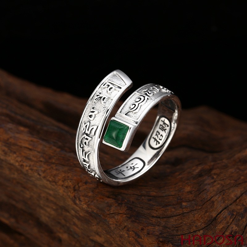 Nhẫn Bạc Thái Đá Xanh Khai Tài Lộc