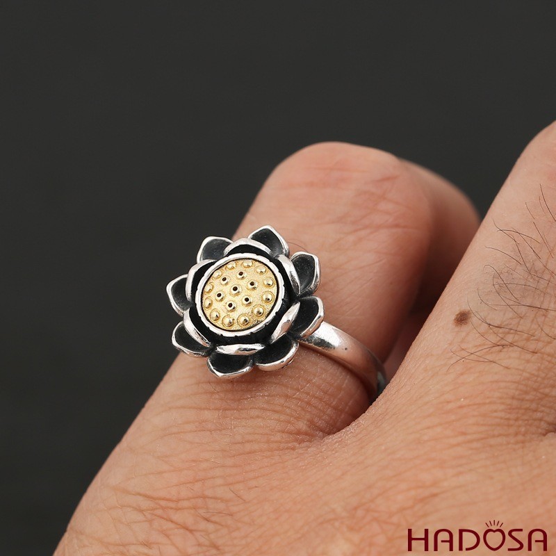 Nhẫn Bạc Thái S925 Hoa Sen Xoay Thanh Tịnh May Mắn