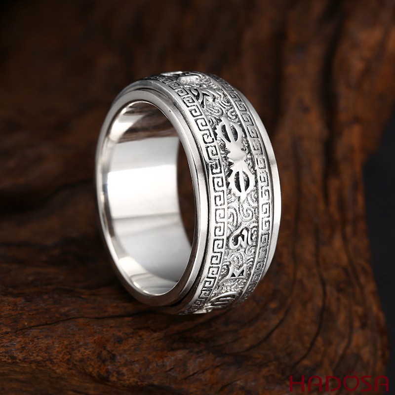 Nhẫn Bạc Thái Kim Cang Chú Xoay 360 May Mắn Trí Tuệ