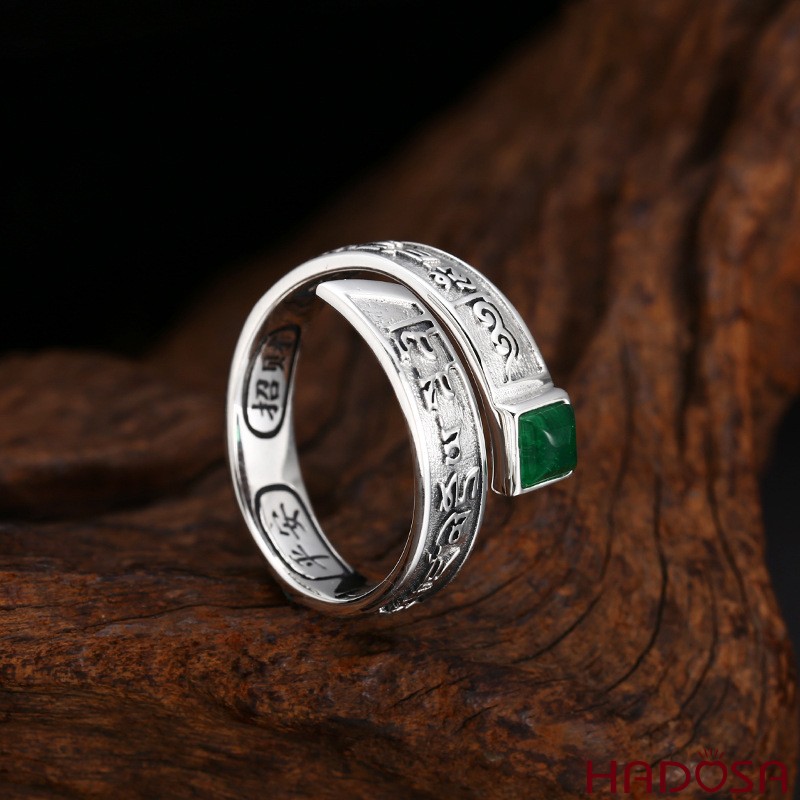 Nhẫn Bạc Thái Đá Xanh Khai Tài Lộc