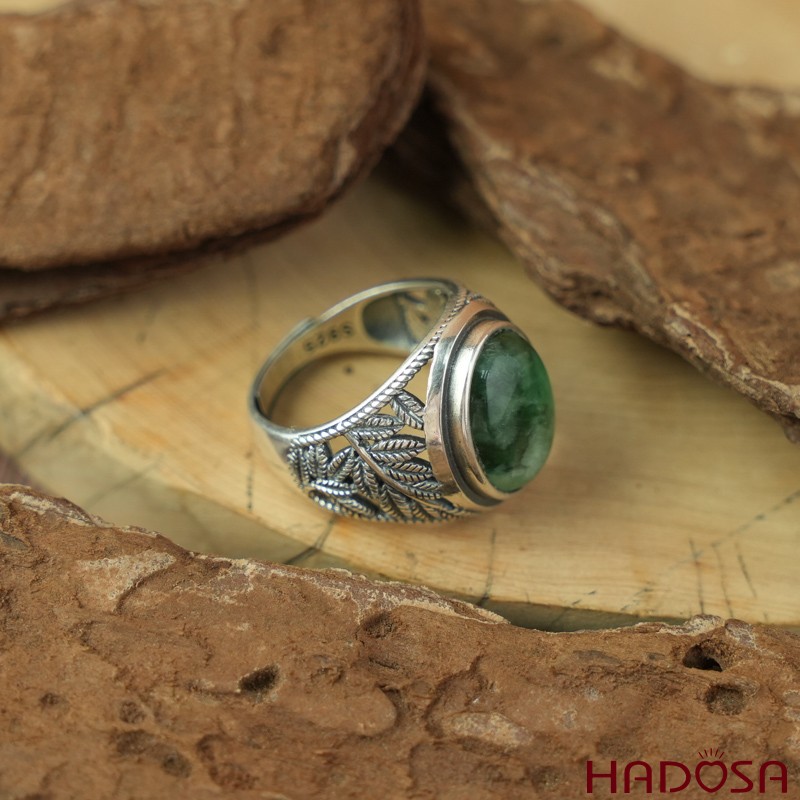 Nhẫn bạc 925 mặt Cẩm thạch xanh đậu oval