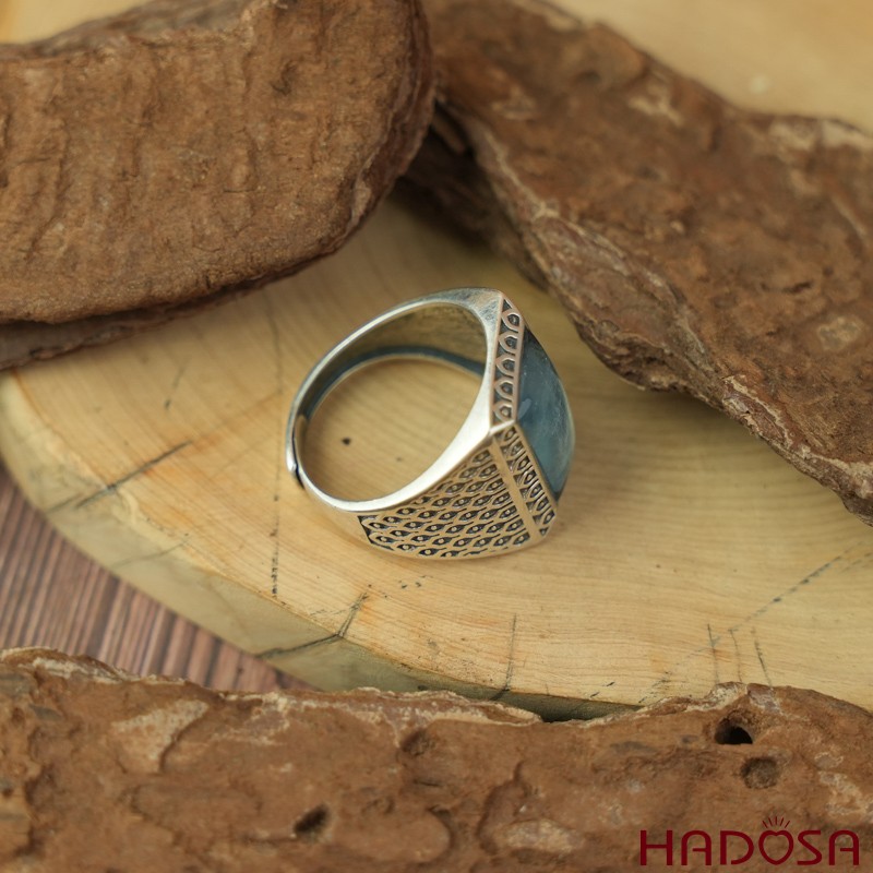 Nhẫn bạc nam 925 mặt đá Aquamarine 10x15mm