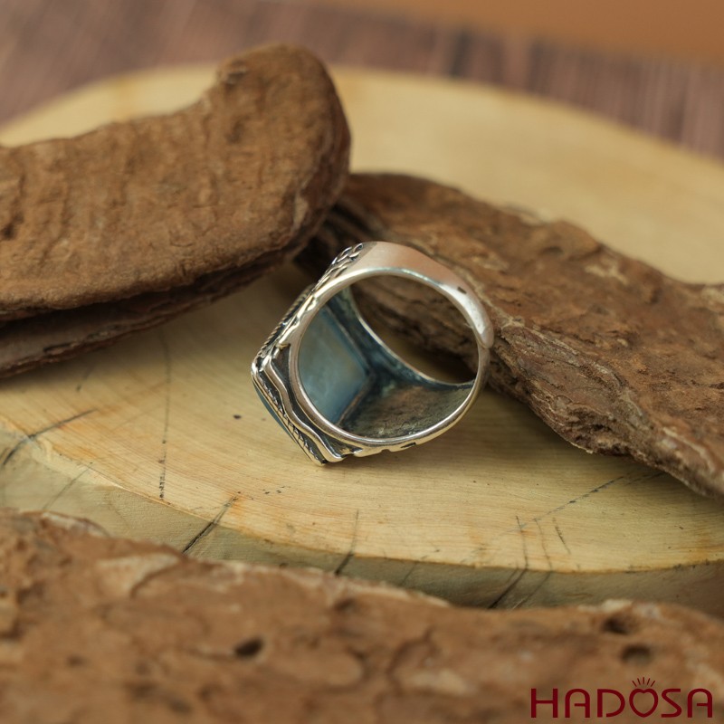 Nhẫn bạc nam 925 mặt đá Aquamarine 12x17mm