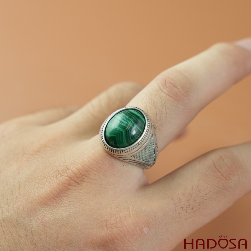 Nhẫn bạc 925 đá Lông Công 12*16mm