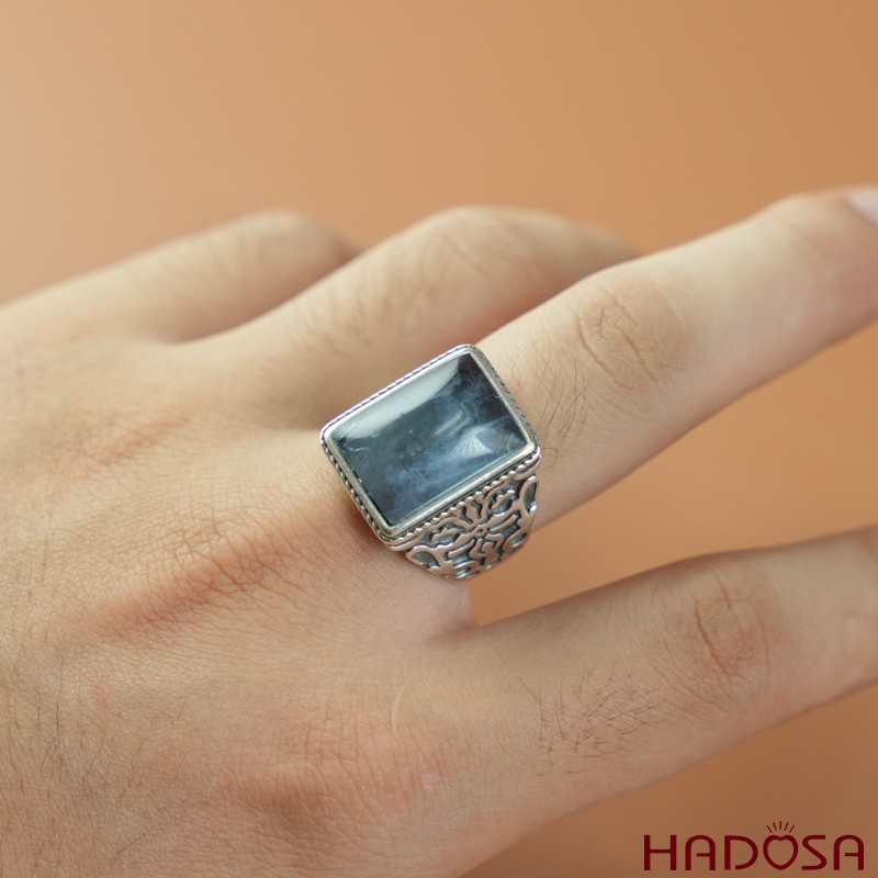 Nhẫn bạc nam 925 mặt đá Aquamarine 12x17mm