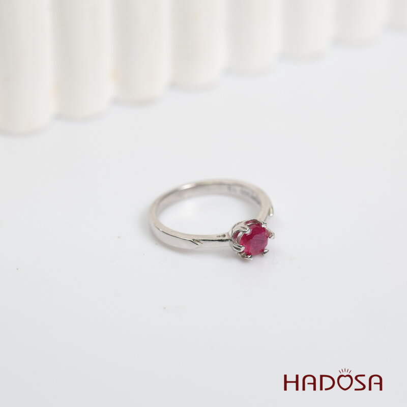 Nhẫn bạc đính đá Ruby đỏ tròn 5mm size 11