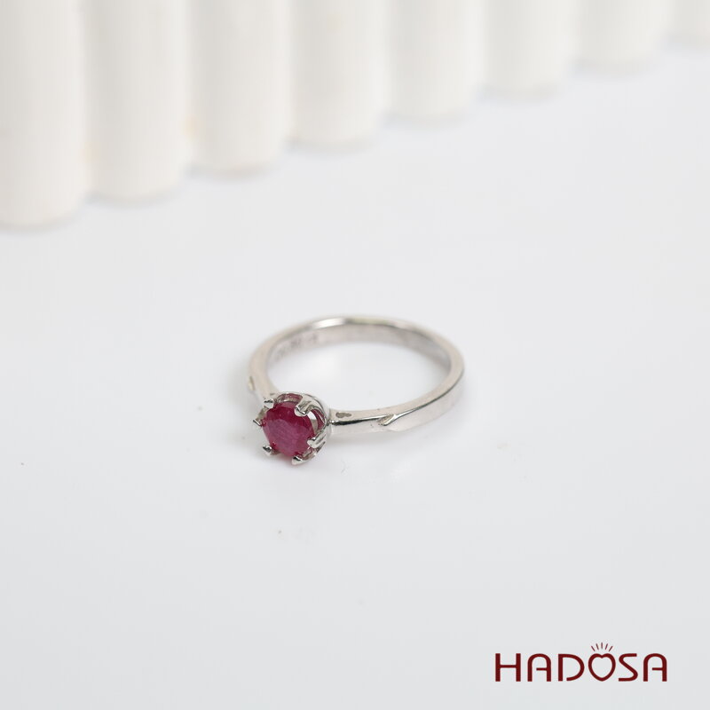 Nhẫn bạc đính đá Ruby đỏ tròn 5mm size 11