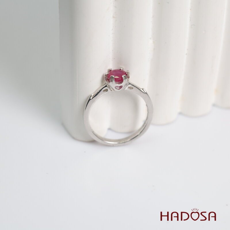 Nhẫn bạc đính đá Ruby đỏ tròn 5mm size 11