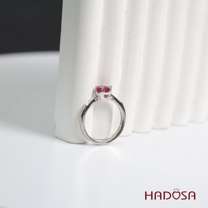 Nhẫn bạc đính đá Ruby đỏ tròn 5mm size 11