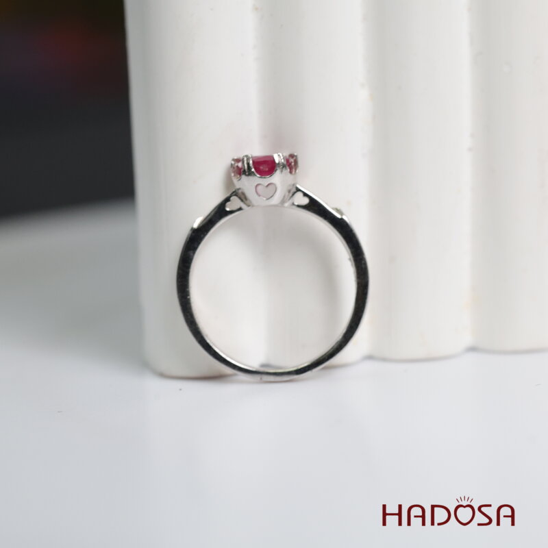 Nhẫn bạc đính đá Ruby đỏ tròn 5mm size 11