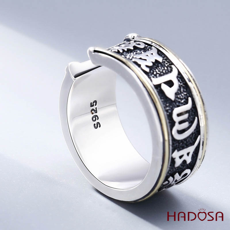 Nhẫn bạc nam Lục Tự Đại Minh Chân Ngôn