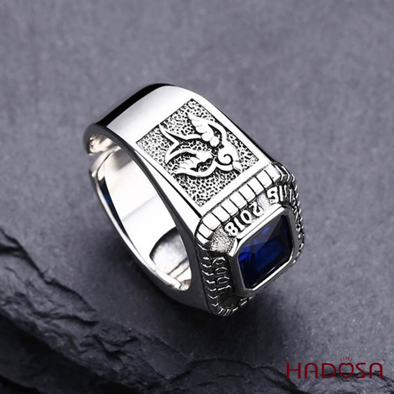 Nhẫn bạc nam mặt đá xanh