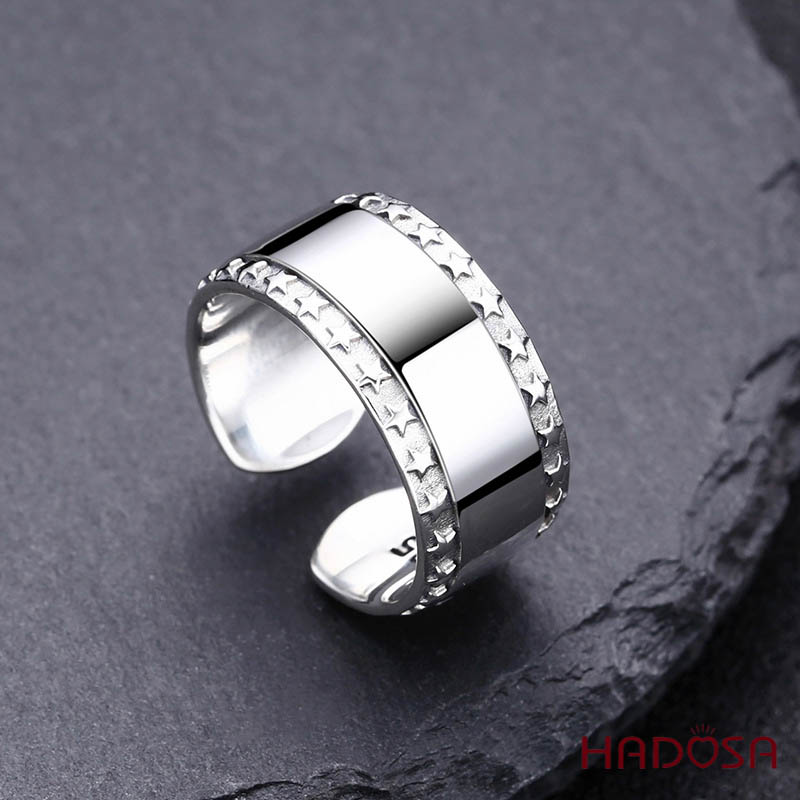 Nhẫn bạc nam trơn viền sao