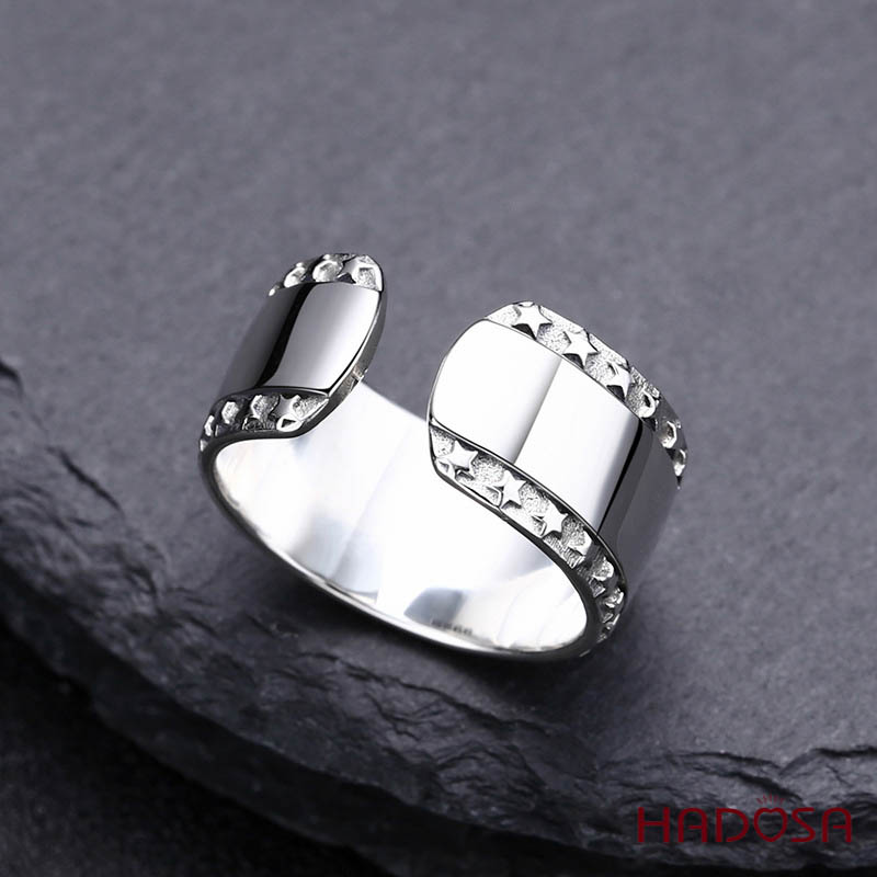 Nhẫn bạc nam trơn viền sao