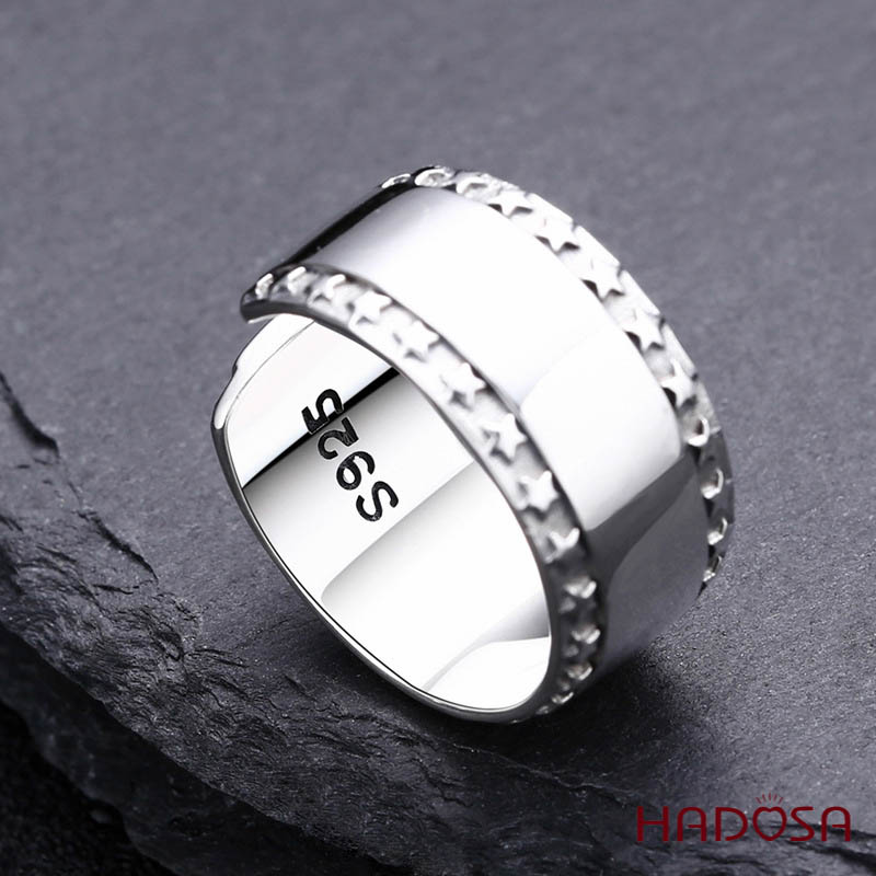 Nhẫn bạc nam trơn viền sao