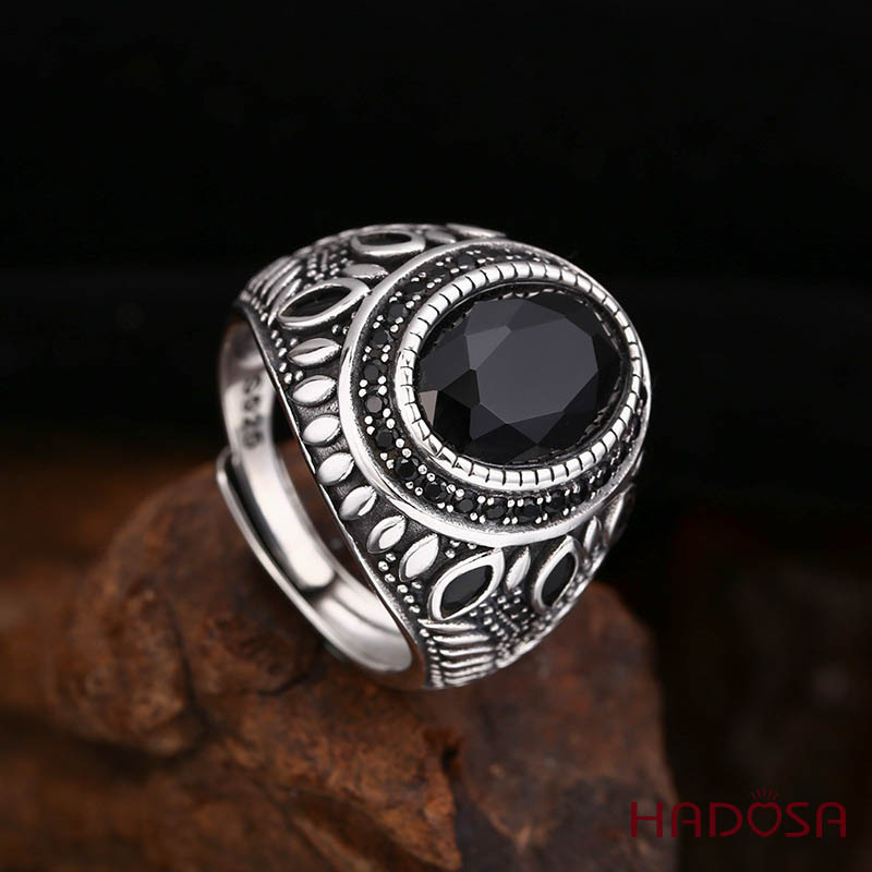 Nhẫn nam đá đen bạc Thái