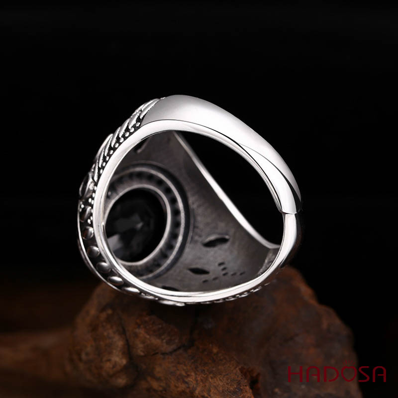 Nhẫn nam đá đen bạc Thái