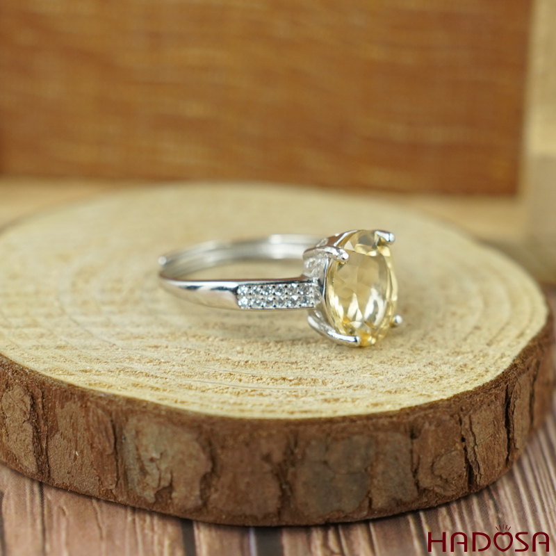 Nhẫn Citrine thạch anh vàng 9*11mm bạc 925