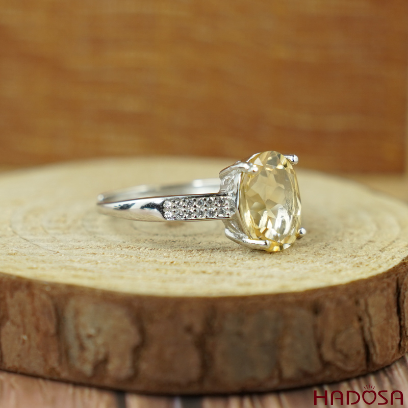 Nhẫn Citrine thạch anh vàng 9*11mm bạc 925