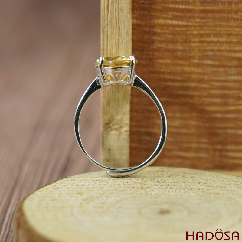 Nhẫn Citrine thạch anh vàng 9*11mm bạc 925