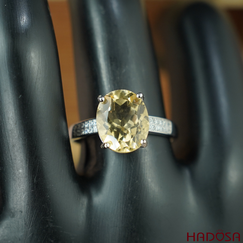 Nhẫn Citrine thạch anh vàng 9*11mm bạc 925