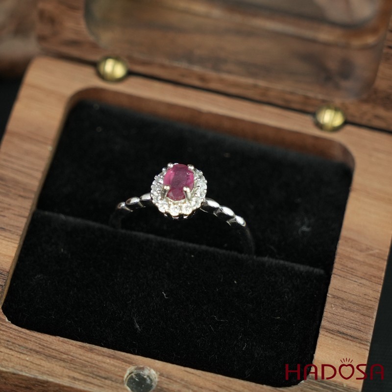 Nhẫn đá Ruby (gf) face 4*6mm bạc 925