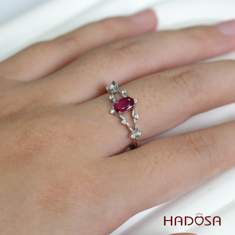 Nhẫn đá Ruby (gf) face 4*6mm bạc 925