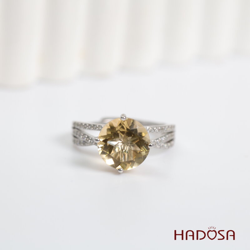 Nhẫn đá Thạch Anh Vàng Citrine 10mm bạc 925