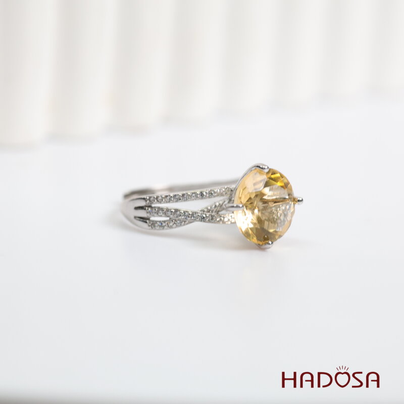 Nhẫn đá Thạch Anh Vàng Citrine 10mm bạc 925