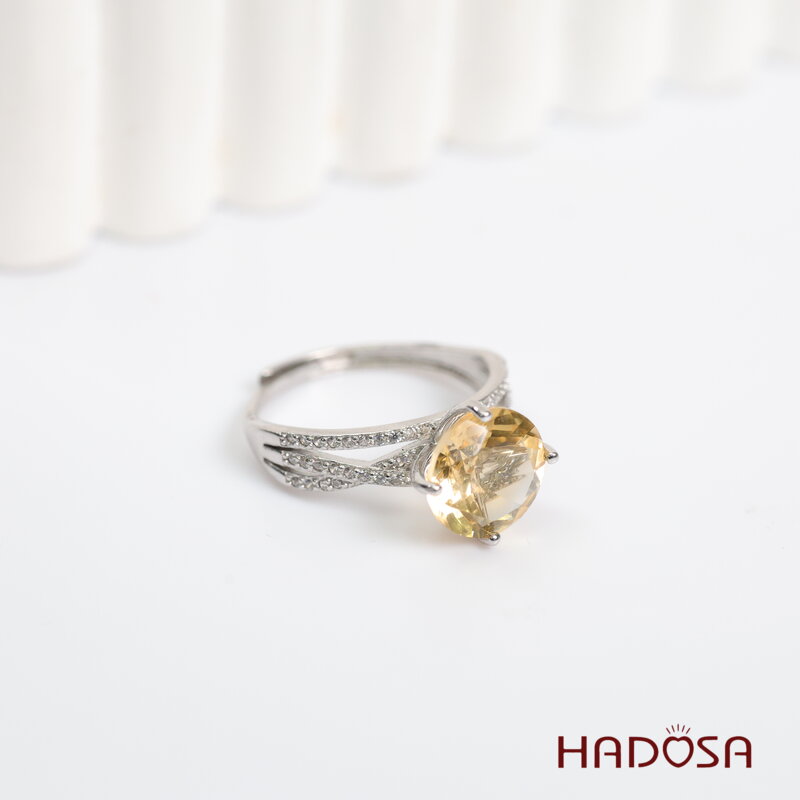Nhẫn đá Thạch Anh Vàng Citrine 10mm bạc 925